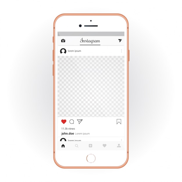 Iphone con kit mobile ui instagram. smartphone mockup e chat app Vettore gratuito
