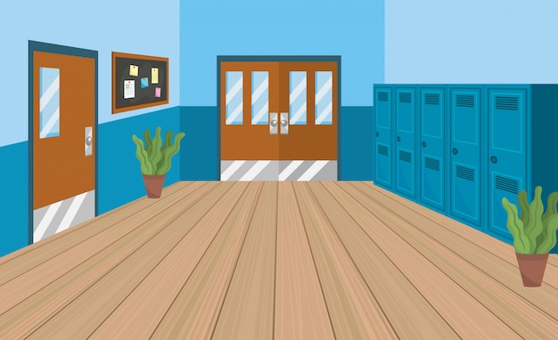 Istruzione scolastica con armadietti e aule con tabellone Vettore gratuito