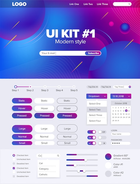 Kit di interfaccia utente per l'interfaccia utente del sito web kit per sito web pulsanti sito web gui Vettore Premium