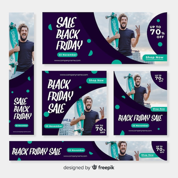 La bandiera di web di vendita di venerdì nero realistico ha messo con acquisto del tipo Vettore gratuito