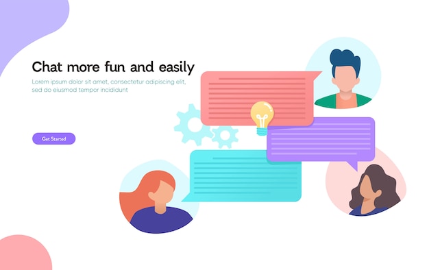 La chiacchierata online, concetto di progetto dell'illustrazione di vettore, qna, la gente utilizza lo smartphone per la chiacchierata nei media sociali, messaggio istantaneo Vettore Premium