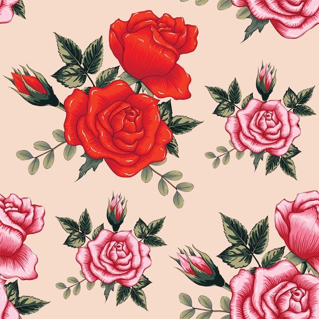 La rosa rossa del modello senza cuciture fiorisce il fondo. Vettore Premium