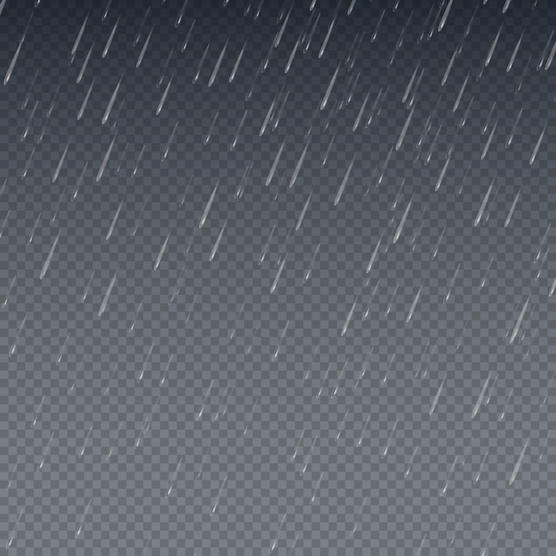 Le gocce di acqua di caduta hanno isolato l'illustrazione di vettore. sfondo del cielo piovoso. modello di acqua piovana trasparente Vettore Premium