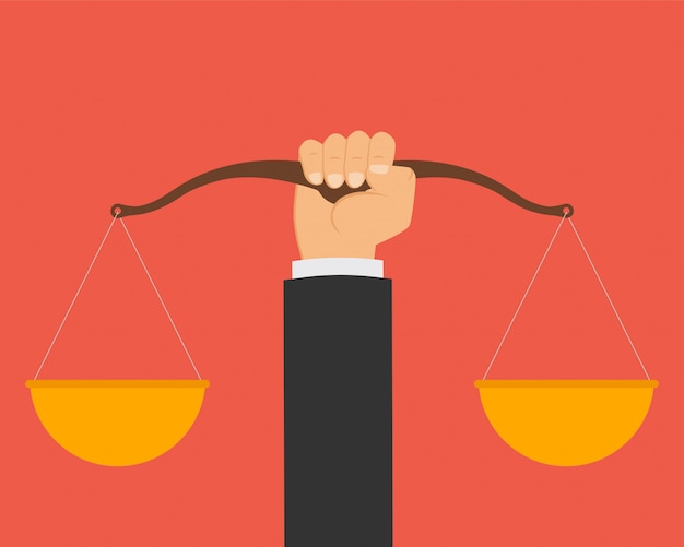 Legge e giustizia, scale di un giudice. Vettore Premium
