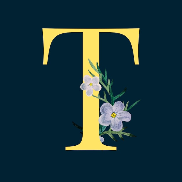 Lettera t con fiori Vettore Gratis