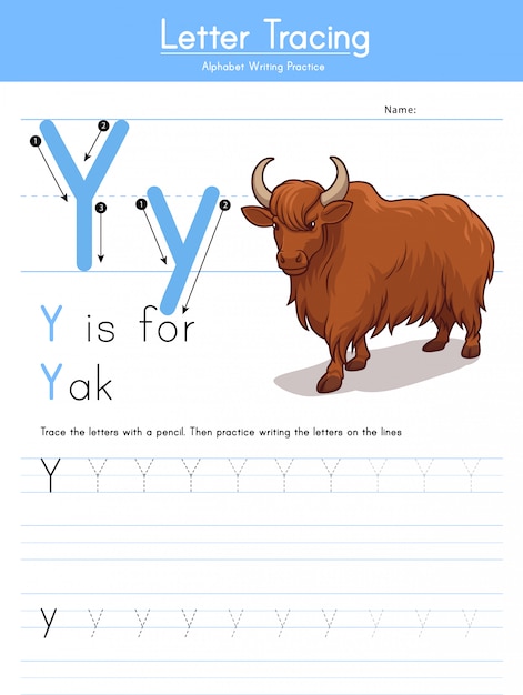 Lettera Y Alfabeto Animale Y Per Yak Vettore Premium