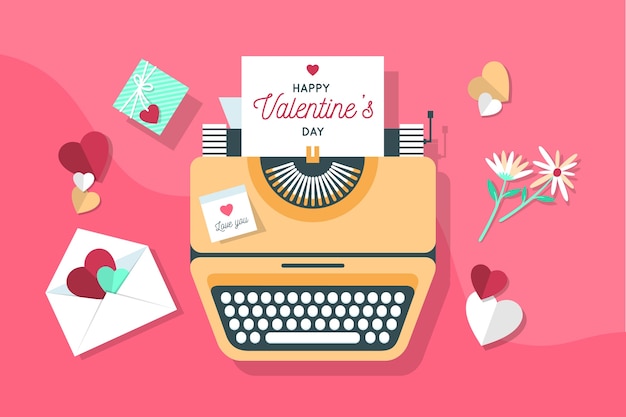 Lettere e macchina da scrivere macchina san valentino sfondo Vettore gratuito