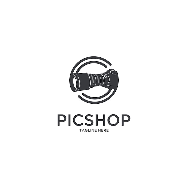 Logo del fotografo della macchina fotografica del pic shop Vettore Premium