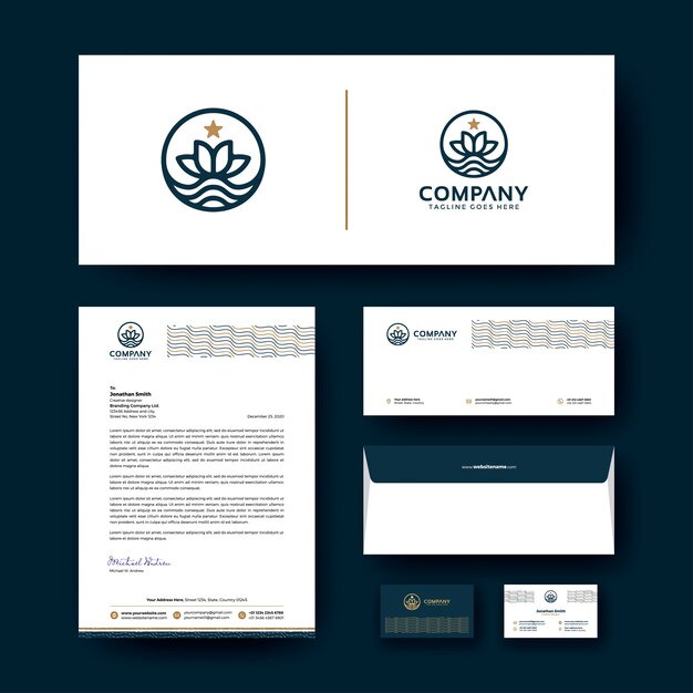 Logo design con modello di cancelleria aziendale Vettore Premium