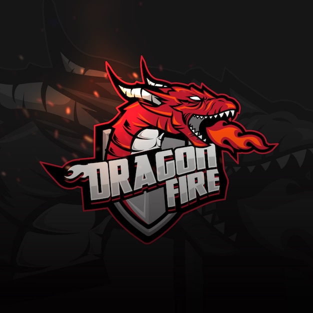 Logo di gioco di dragon shield sports Vettore Premium