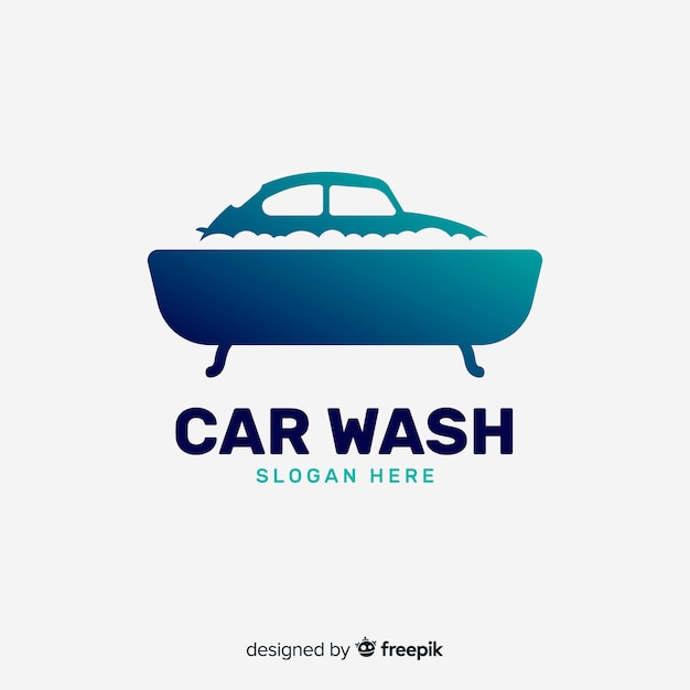 Logo di lavaggio auto blu piatto Vettore gratuito