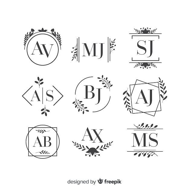Logo o logotipo bello ed elegante impostato per matrimonio o fioraio Vettore gratuito