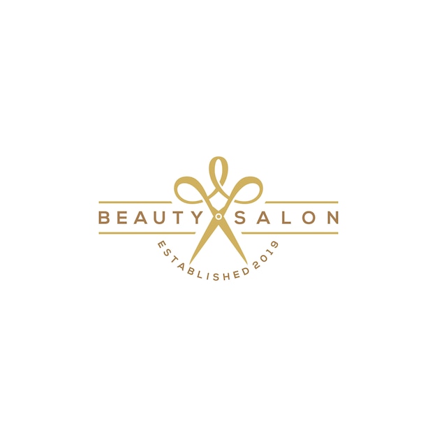 Logo salone di bellezza taglio di capelli con forbice Vettore Premium