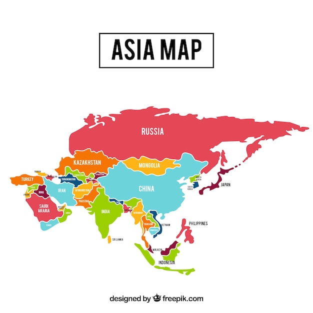 Mappa del continente asiatico con colori diversi Vettore gratuito