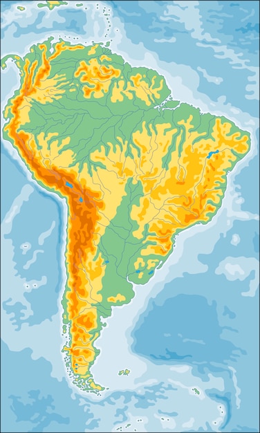 mapa fisico america del sud Mappa fisica del sud america | Vettore Premium