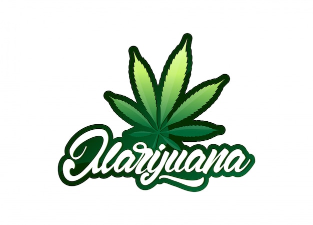 Marijuana in stile lettering con foglia Vettore Premium
