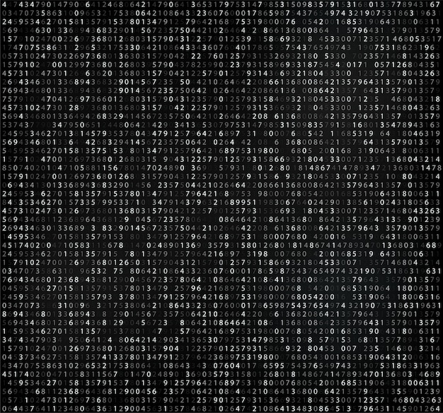 Matrice nera con cifre, codice computer per crittografia e codifica Vettore Premium