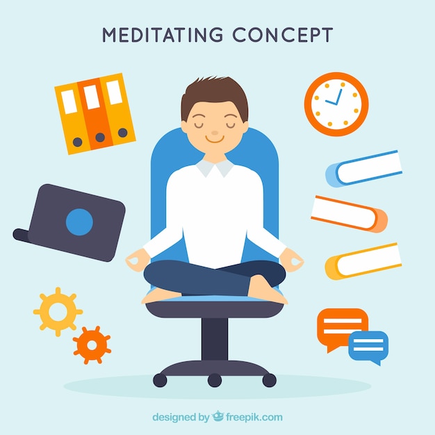 Meditando il concetto con un uomo d'affari piatto Vettore gratuito