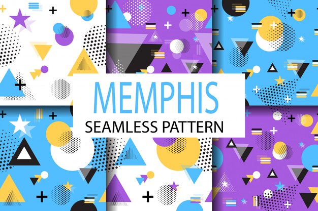 Memphis samples pattern set vector geometric flat. Vettore Premium