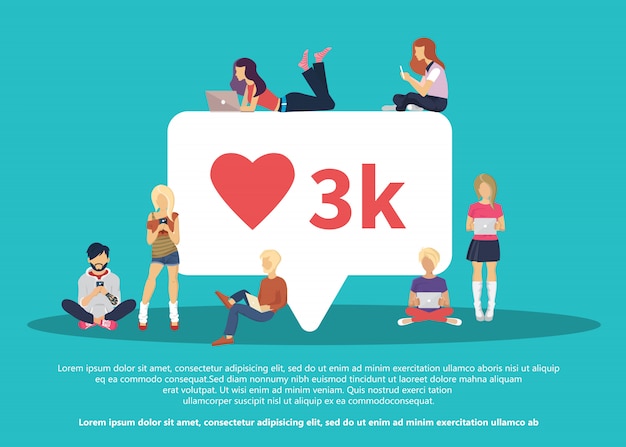 Mi piace la bolla dei social media con il simbolo del cuore rosso Vettore Premium