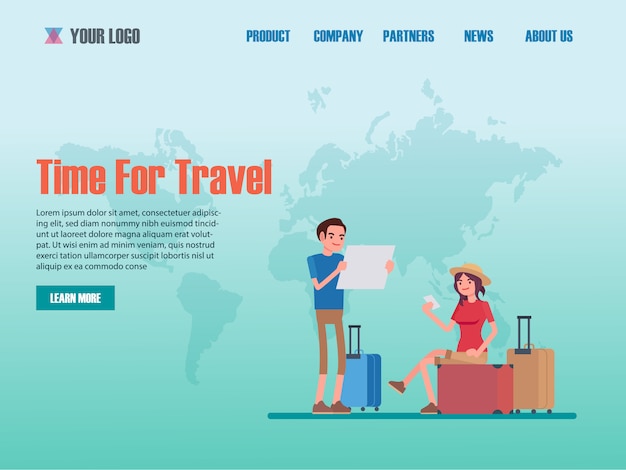 Modelli di pagine web di design piatto agenzia di viaggi Vettore Premium