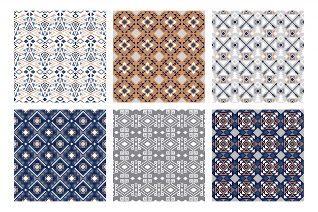 Modelli tribali invernali. modo di snowy, insieme senza cuciture bianco e blu indiano grazioso del modello, illustrazione di vettore Vettore Premium