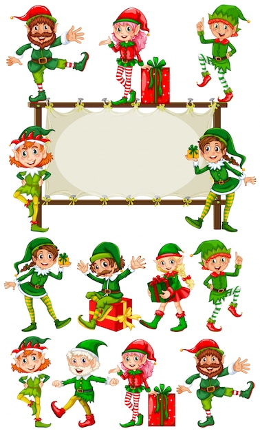 Elfi Di Babbo Natale Disegni Colorati.Modello Di Bordo Con Gli Elfi Di Natale Vettore Gratis