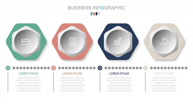 Modello di business infografica. design sottile linea con numeri 4 opzioni o passaggi. elemento di infografica vettoriale Vettore Premium