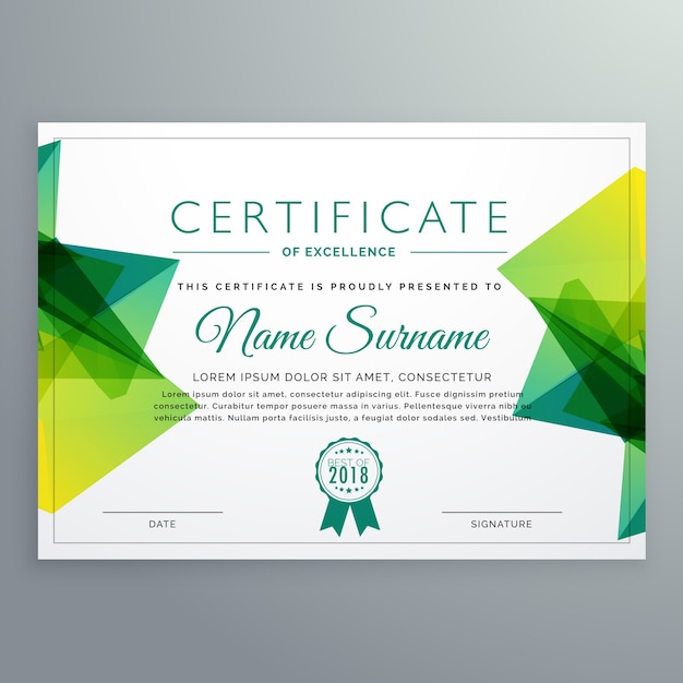 Modello di certificato vettoriale moderno con forme astratte verdi Vettore gratuito