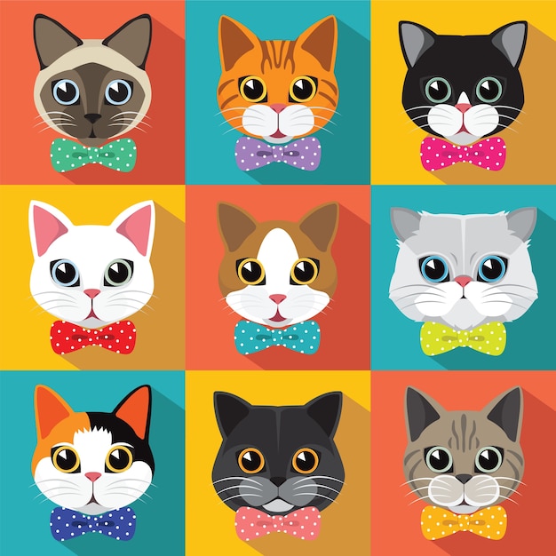 Modello di gatti carino Vettore Premium