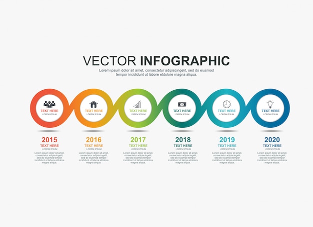 Modello di grafico di processo timeline elementi cerchio infografica Vettore Premium