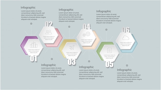 Modello di infografica geometrica piatta con opzioni per il layout del flusso di lavoro, diagramma, opzioni numeriche, opzioni di incremento, Vettore Premium