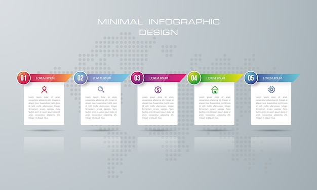Modello di infographic con 5 opzioni, vettore di progettazione di infographics di cronologia - vettore Vettore Premium