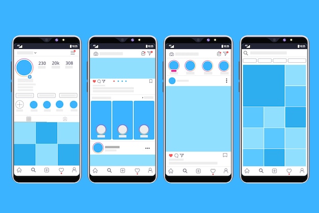 Modello di interfaccia profilo instagram con design mobile Vettore gratuito