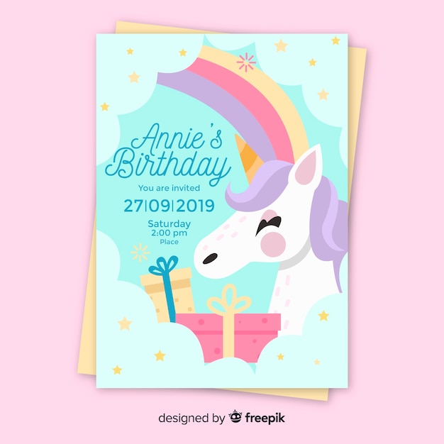 Modello Di Invito Di Compleanno Per Bambini Con Unicorno
