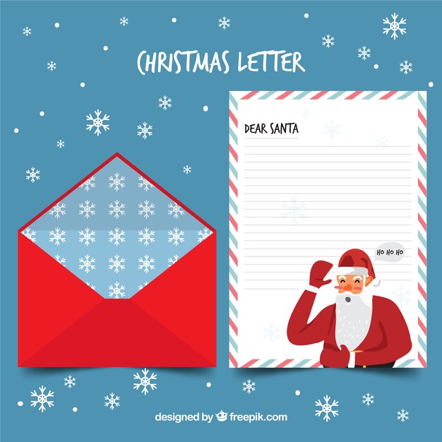 Immagini Di Lettere Di Natale.Modello Di Lettera Di Natale Con Babbo Natale E Una Busta Rossa Vettore Gratis