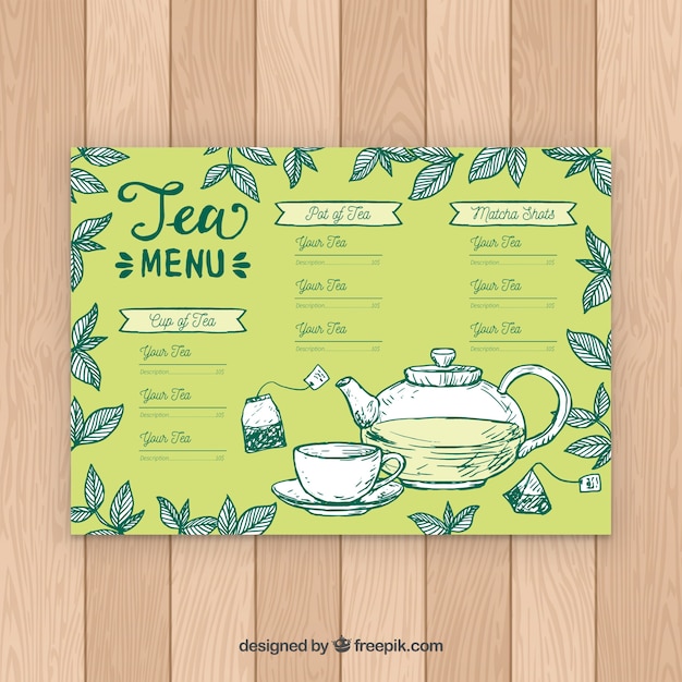 Modello di menu del tè con sapori diversi Vettore gratuito