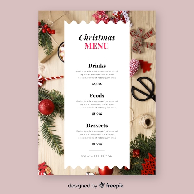 Immagini Menu Di Natale Da Stampare.Modello Di Menu Di Natale Con Foto Vettore Gratis