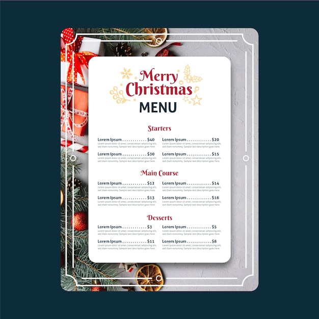 Presentazione Menu Di Natale.Modello Di Menu Di Natale Con Foto Vettore Gratis