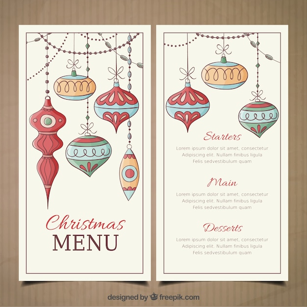 Menu Di Natale Formato Word.Modello Di Menu Di Natale Con Palline Disegnato A Mano Vettore Premium