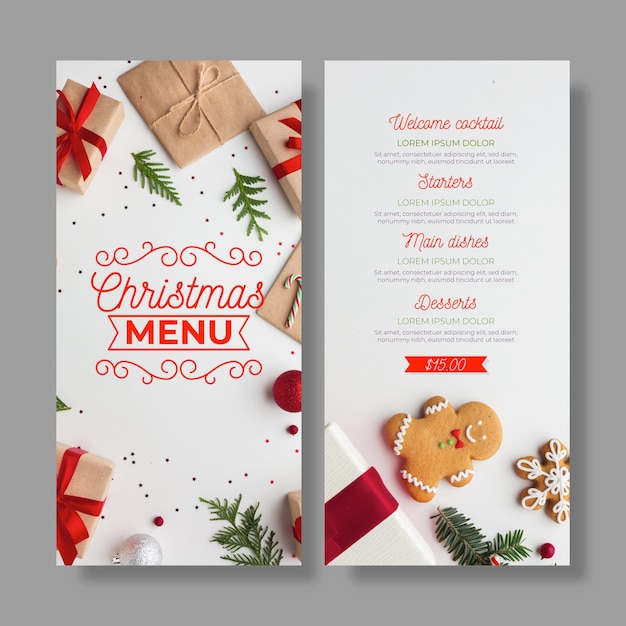 Modello Menu Di Natale Da Stampare.Modello Di Menu Di Natale Con Set Di Foto Vettore Gratis