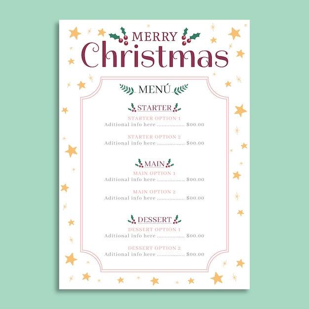 Presentazione Menu Di Natale.Modello Di Menu Di Natale Design Piatto Vettore Gratis