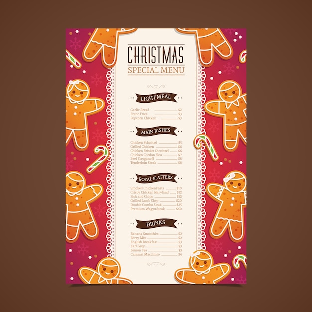 Menu Di Natale Light.Modello Di Menu Di Natale Design Piatto Vettore Gratis