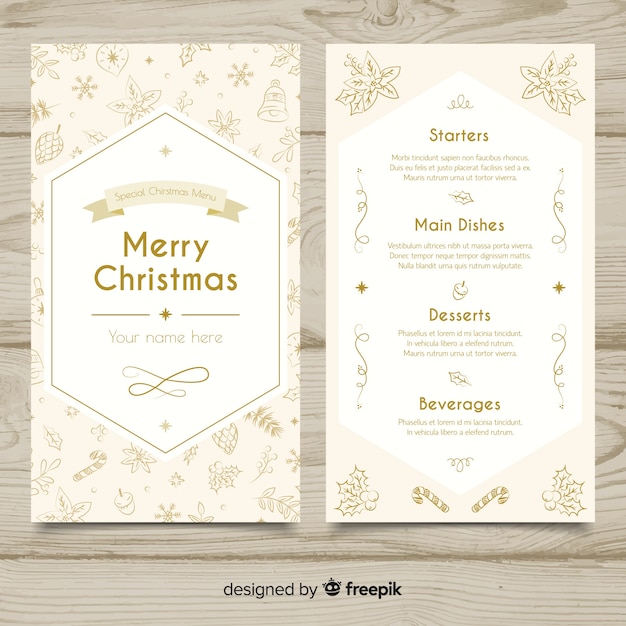 Menu Di Natale Da Stampare.Modello Di Menu Di Natale Disegnato A Mano Incantevole Vettore Gratis