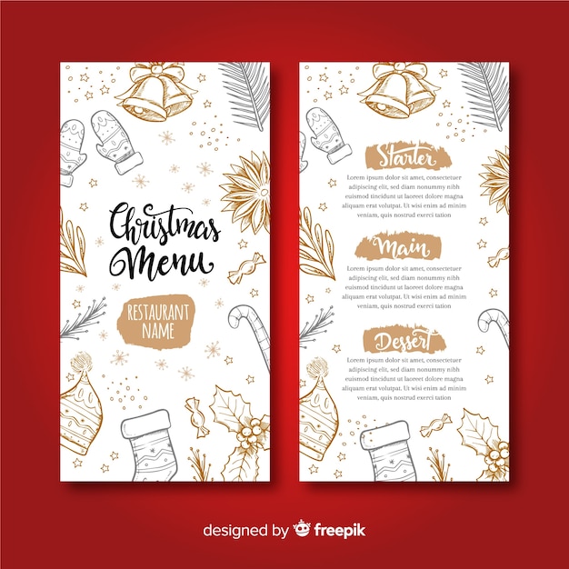 Modello Menu Di Natale Da Stampare.Vettore Gratis Modello Di Menu Di Natale Disegnato A Mano Incantevole