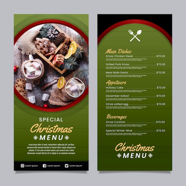 Menu Di Natale Editabile.Modello Di Menu Di Natale In Design Piatto Vettore Gratis