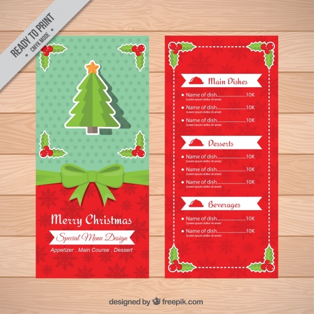 Presentazione Menu Di Natale.Modello Di Menu Di Natale In Stile Retro Con Fiocco Vettore Gratis