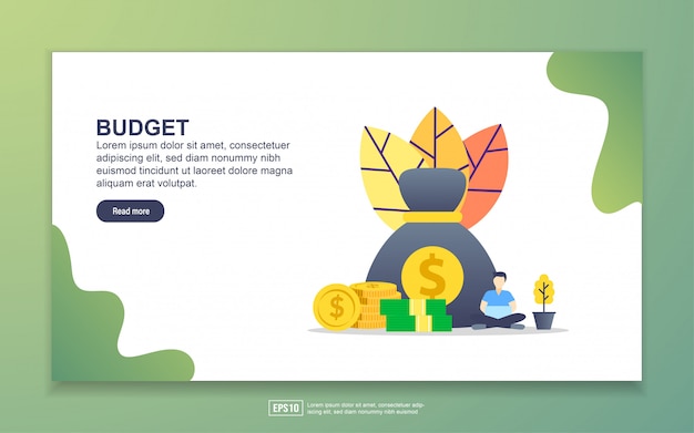 Modello di pagina di destinazione del budget. concetto di design moderno piatto di design della pagina web per sito web e sito web mobile. Vettore Premium