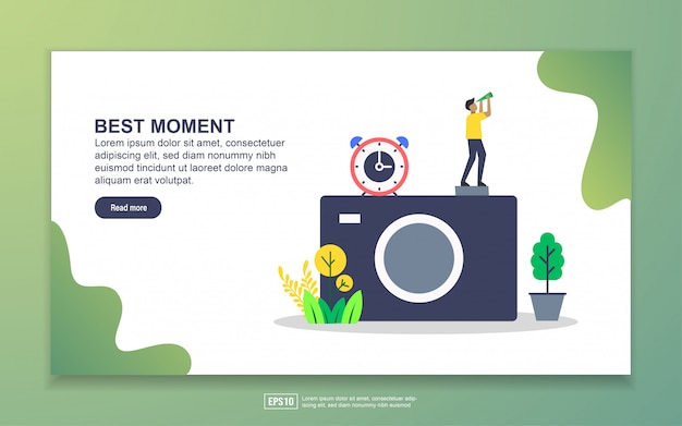 Modello di pagina di destinazione del miglior momento. concetto di fotografia. concetto di design moderno piatto di design della pagina web per sito web e sito web mobile Vettore Premium