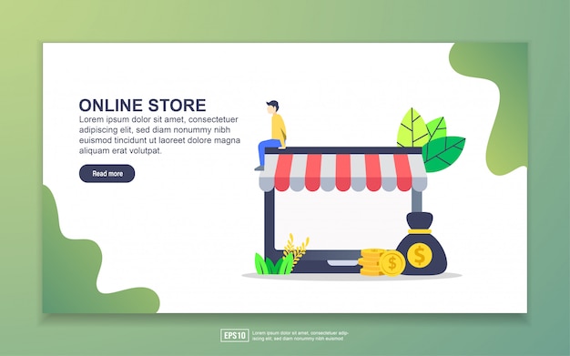 Modello di pagina di destinazione del negozio online. concetto di design moderno piatto di design della pagina web per sito web e sito web mobile. Vettore Premium